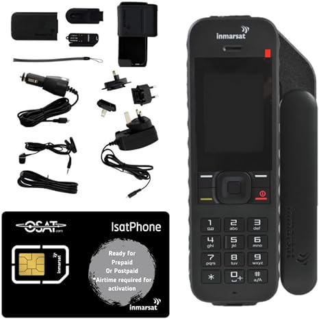 Inmarsat IsatPhone 2.1 Satellite Phone Telephone Handset with Prepaid/Postpaid SIM Card - Ready to Activate - Voice, SMS Messenging, GPS Tracking, Global Coverage, SOS Emergency - Black