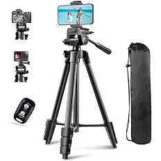 UBeesize 54'' Camera Tripod, Phone Tripod for iPhone with Bag, Travel Tripod Stand with Remote Compatible with iPhone 15/14/13/12/11， Android Phones, Cameras, DSLR and Gopro