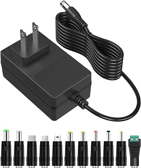 5V 2A AC Adapter Power Supply Charger [5 Volts 2 Amps Regulated Switching Power] with 11 Interchangeable DC Plug for 300mA 400mA 500mA 600mA 700mA 800mA 900mA 1000mA 1500mA 2000mA Equipment