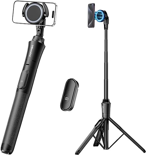 UBeesize 62'' Magnetic Selfie Stick Phone Tripod with Wireless Remote, Extendable Cell Phone Tripod Stand, Compatible with MagSafe, Cellphone Tripod for iPhone 15 14 13 12 Series and Android Phones